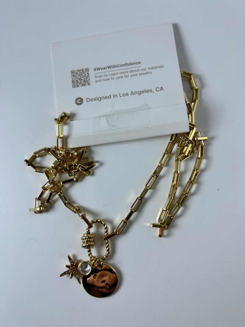 ettika Gold Starburst Crystal & Disc Charm Pendant Necklace - Picture 7 of 9